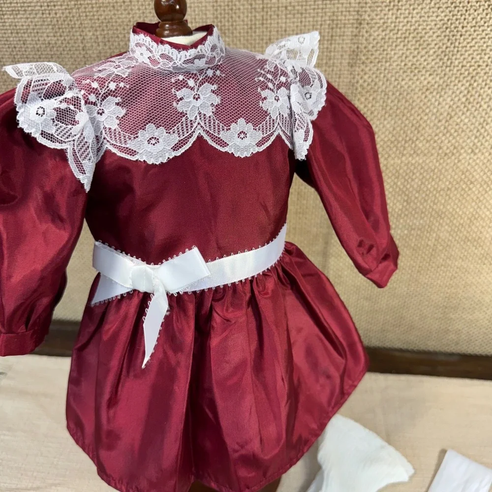 Pleasant Company American Girl Samantha Cranberry Christmas Dress Ribbon Tights - Picture 5 of 11